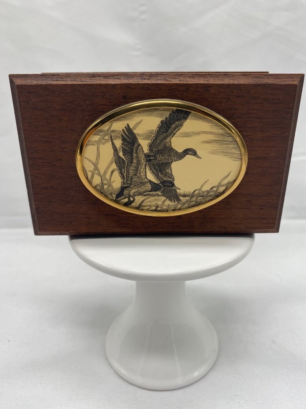 Vintage Barlow Wooden Letter Holder With Brass Duck Design